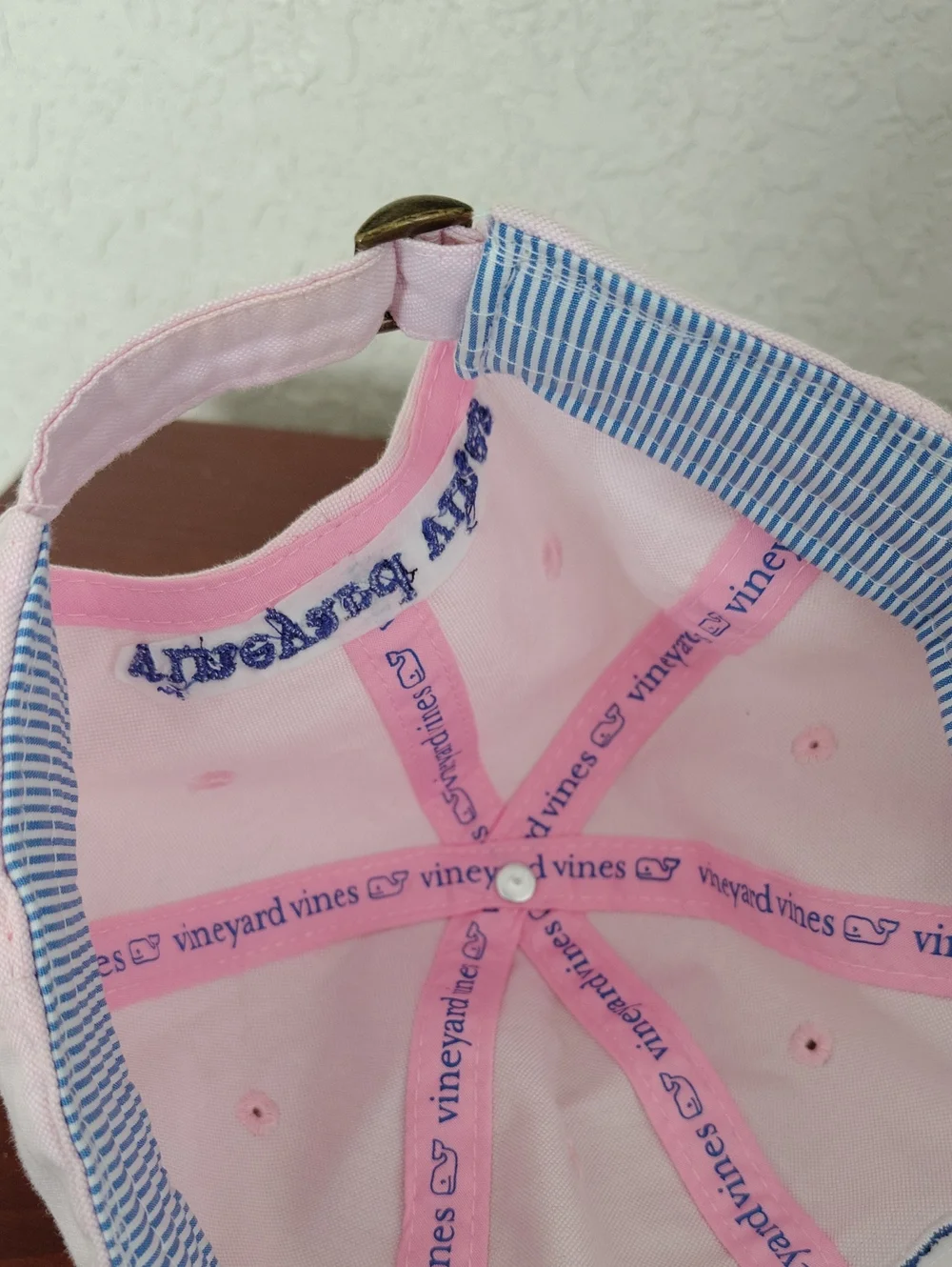 Vineyard Vines Pink Cotton Women's Ball Cap With Blue Gingham Whale
